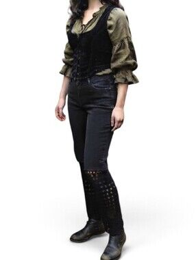 Y2K Vintage Bonaire Crocheted Lace Hem Jeans Black Size 32
